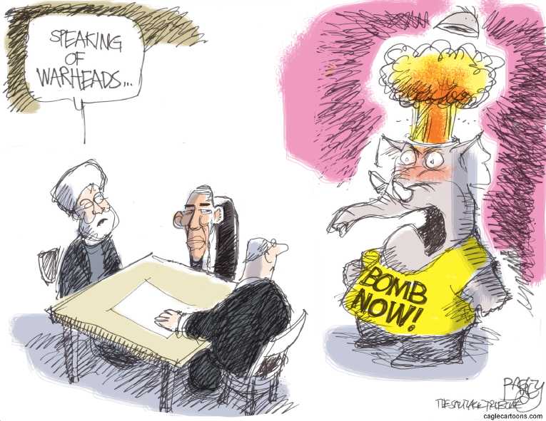 Political/Editorial Cartoon by Pat Bagley, Salt Lake Tribune on Landmark Deal With Iran Reached