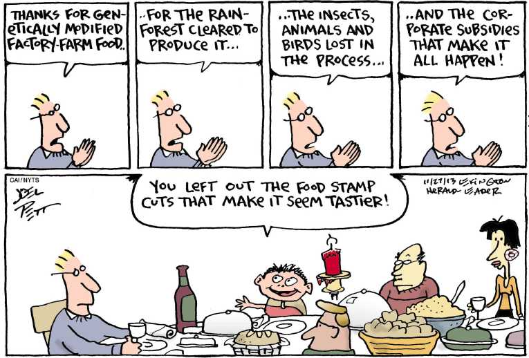 Political/Editorial Cartoon by Joel Pett, Lexington Herald-Leader, CWS/CartoonArts Intl. on America Celebrates Thanksgiving