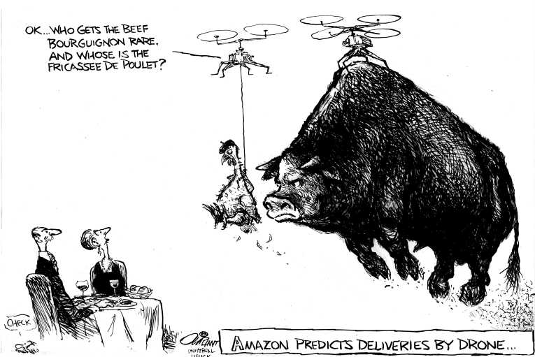 Political/Editorial Cartoon by Pat Oliphant, Universal Press Syndicate on Drone Plans Expand