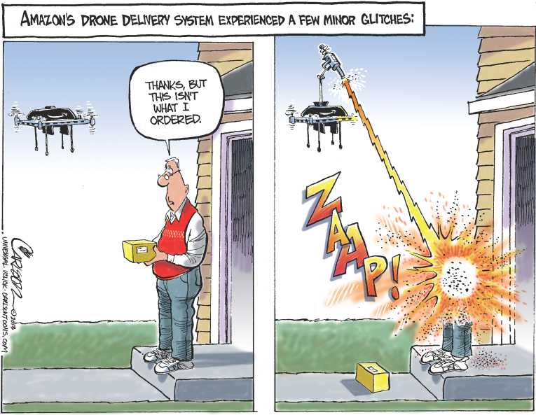 Political/Editorial Cartoon by Stuart Carlson on Drone Plans Expand
