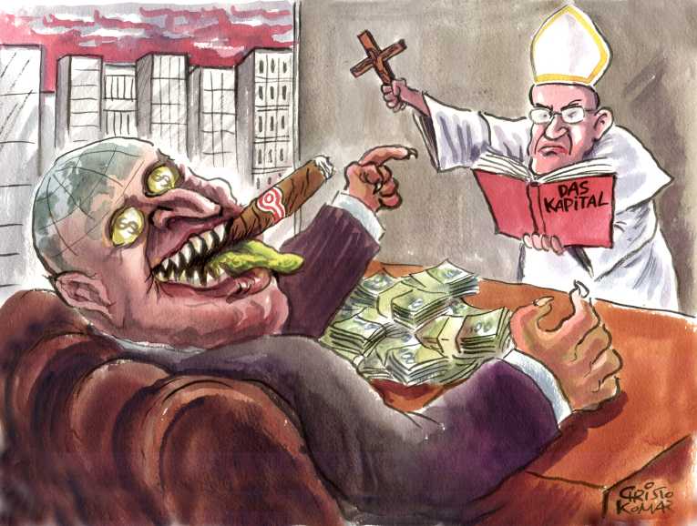 Political/Editorial Cartoon by Christo Komarnitski, Sega, Sofia, Bulgaria on Pope Outs Devil