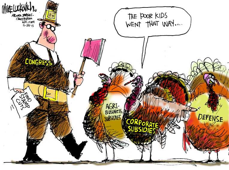 Political/Editorial Cartoon by Mike Luckovich, Atlanta Journal-Constitution on Thanksgiving Remembered
