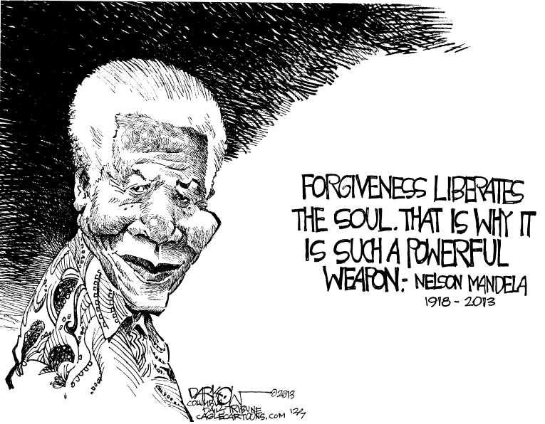 Political/Editorial Cartoon by John Darkow, Columbia Daily Tribune, Missouri on Nelson Mandela Dead at 95