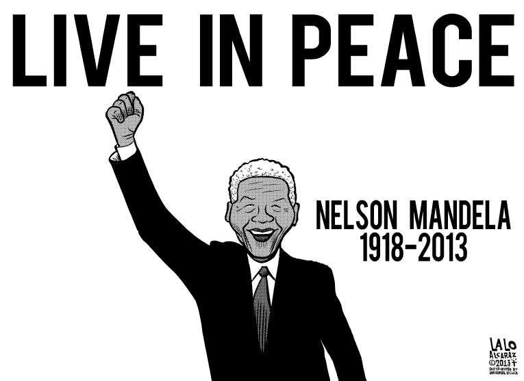 Political/Editorial Cartoon by Lalo Alcaraz on Nelson Mandela Dead at 95