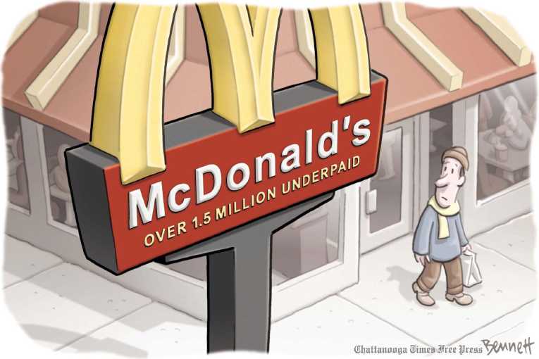 Political/Editorial Cartoon by Clay Bennett, Chattanooga Times Free Press on McDonald’s Holds the Line on Price