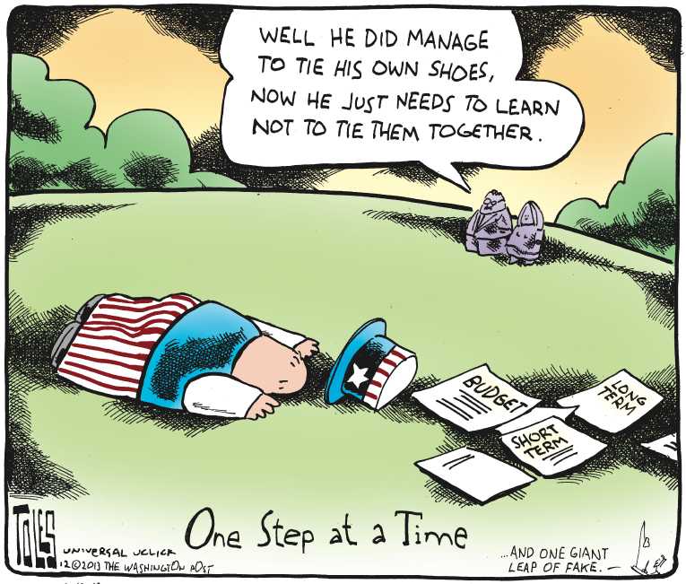 Political/Editorial Cartoon by Tom Toles, Washington Post on Budget Compromise Reached
