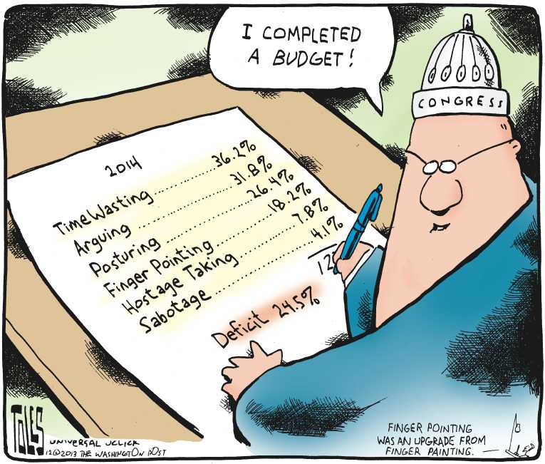 Political/Editorial Cartoon by Tom Toles, Washington Post on Budget Compromise Reached