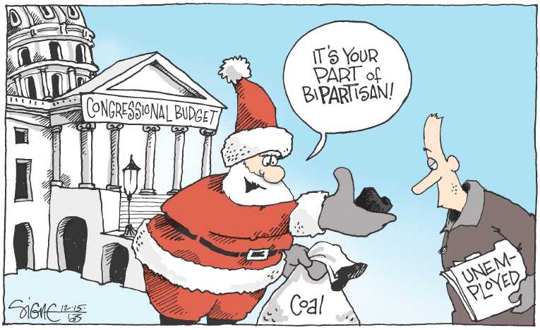 Political/Editorial Cartoon by Signe Wilkinson, Philadelphia Daily News on Budget Compromise Reached