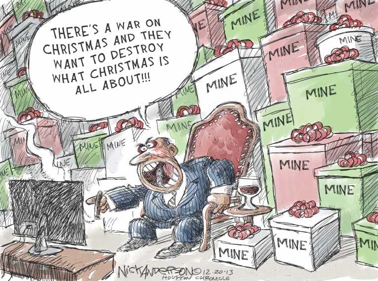 Political/Editorial Cartoon by Nick Anderson, Houston Chronicle on War on Christmas Escalates