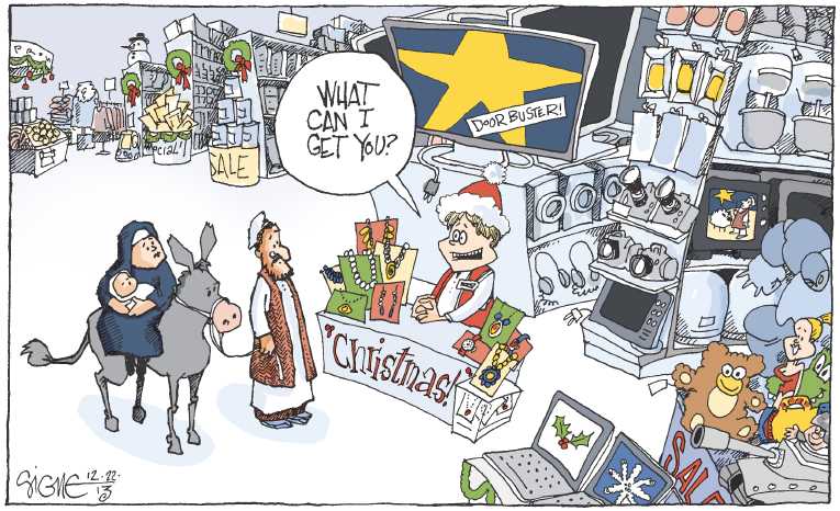 Political Cartoon on 'War on Christmas Escalates' by Signe Wilkinson,  Philadelphia Daily News at The Comic News