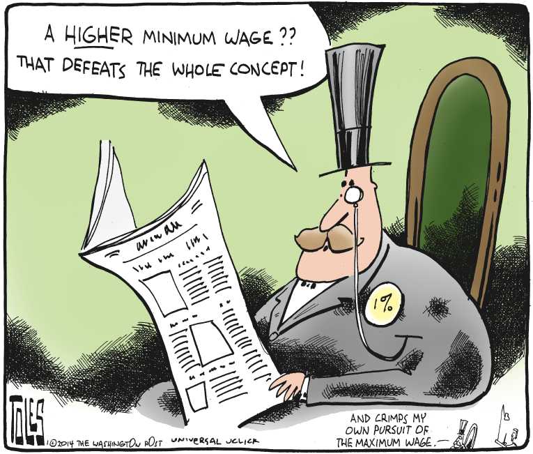 Political/Editorial Cartoon by Tom Toles, Washington Post on Wages Decline