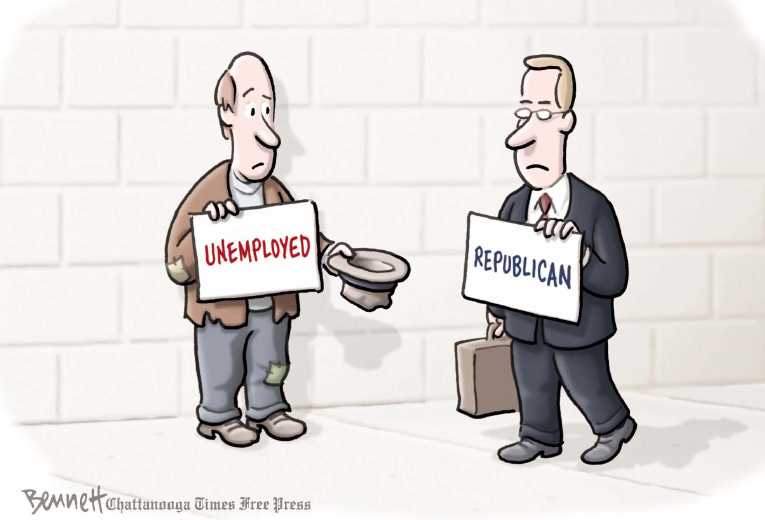 Political/Editorial Cartoon by Clay Bennett, Chattanooga Times Free Press on Wages Decline