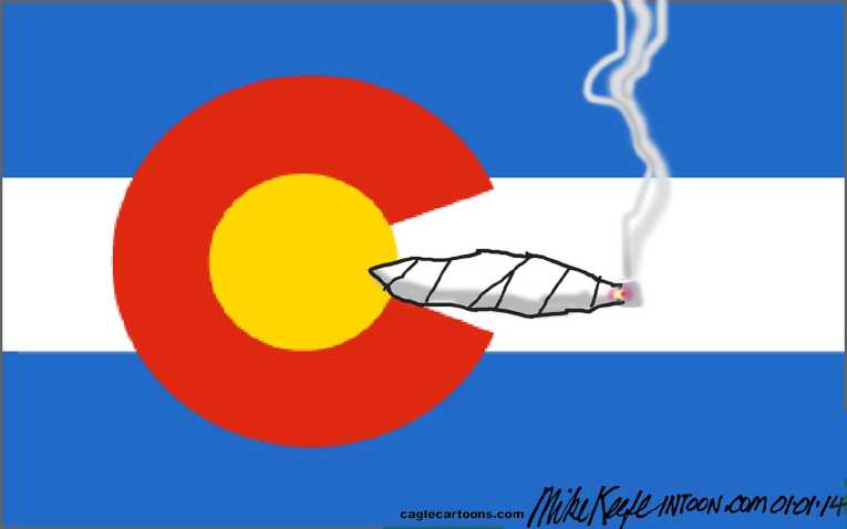 Political/Editorial Cartoon by Mike Keefe, Denver Post on Recreational Marijuana Arrives!