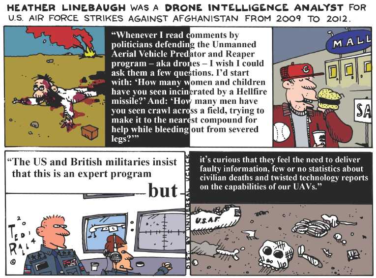 Political/Editorial Cartoon by Joel Pett, Lexington Herald-Leader, CWS/CartoonArts Intl. on Civilians Killed by Drones