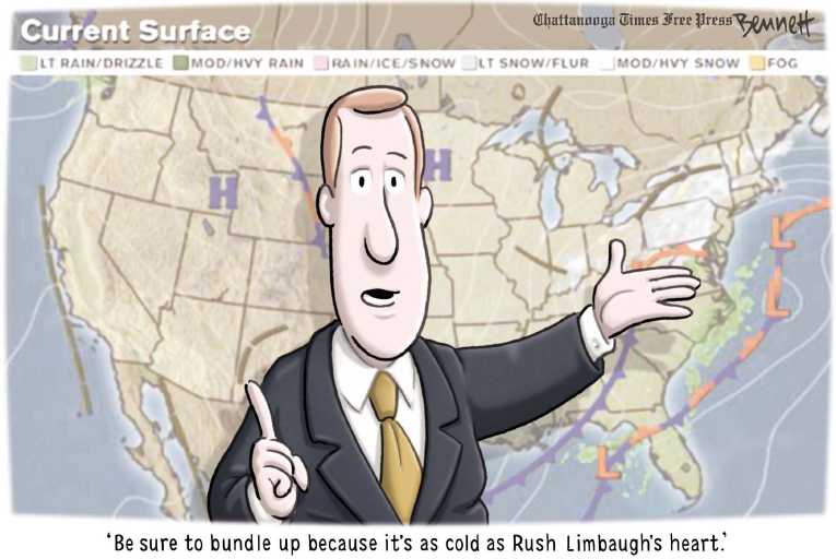 Political/Editorial Cartoon by Clay Bennett, Chattanooga Times Free Press on Arctic Blast Freezes Nation