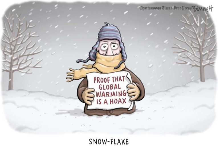 Political/Editorial Cartoon by Clay Bennett, Chattanooga Times Free Press on Arctic Blast Freezes Nation