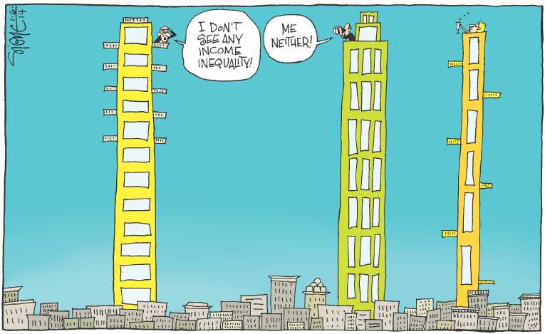 Political/Editorial Cartoon by Signe Wilkinson, Philadelphia Daily News on Middle Class, Poor, Take Another Hit