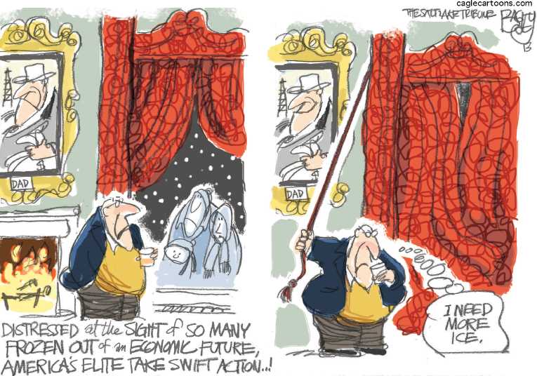 Political/Editorial Cartoon by Pat Bagley, Salt Lake Tribune on Middle Class, Poor, Take Another Hit