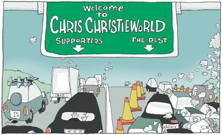 Political/Editorial Cartoon by Signe Wilkinson, Philadelphia Daily News on Christie Fires Kelly