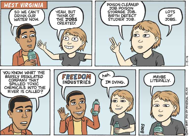 Political/Editorial Cartoon by Matt Bors on 300,000 Without Water in WV