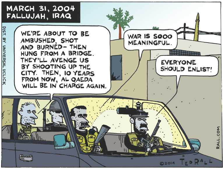 Political/Editorial Cartoon by Ted Rall on Fallujah Ignites