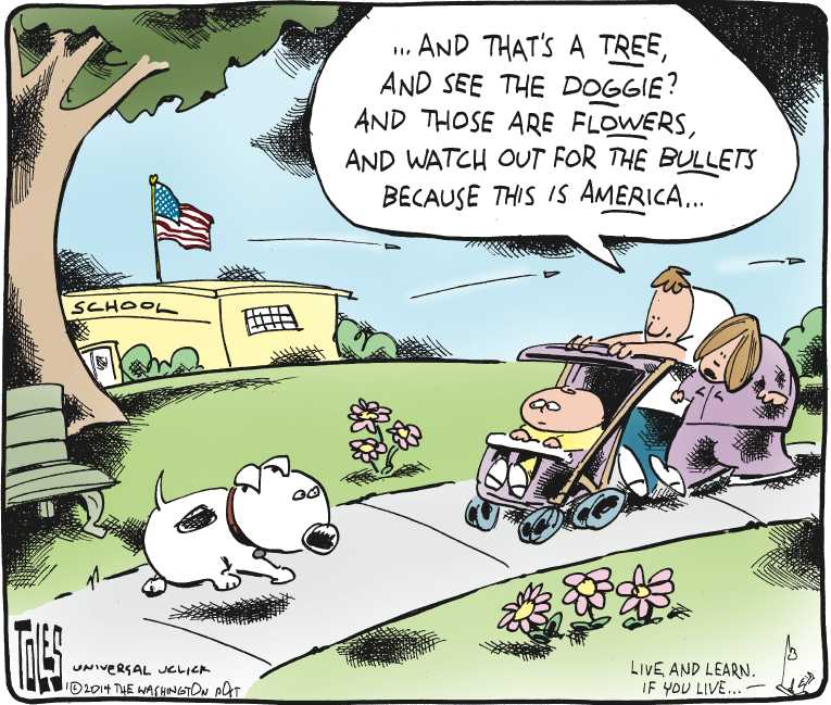 Political/Editorial Cartoon by Tom Toles, Washington Post on Gun Battle Continues