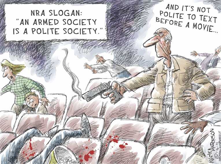 Political/Editorial Cartoon by Nick Anderson, Houston Chronicle on Gun Battle Continues