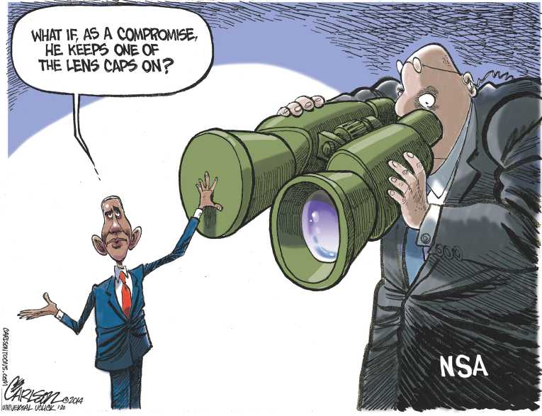 Political/Editorial Cartoon by Stuart Carlson on Obama Defends NSA