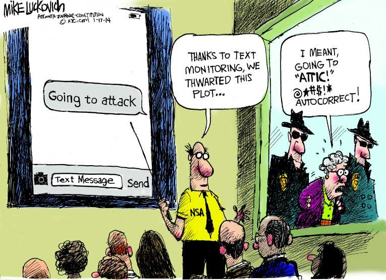 Political/Editorial Cartoon by Mike Luckovich, Atlanta Journal-Constitution on Obama Defends NSA