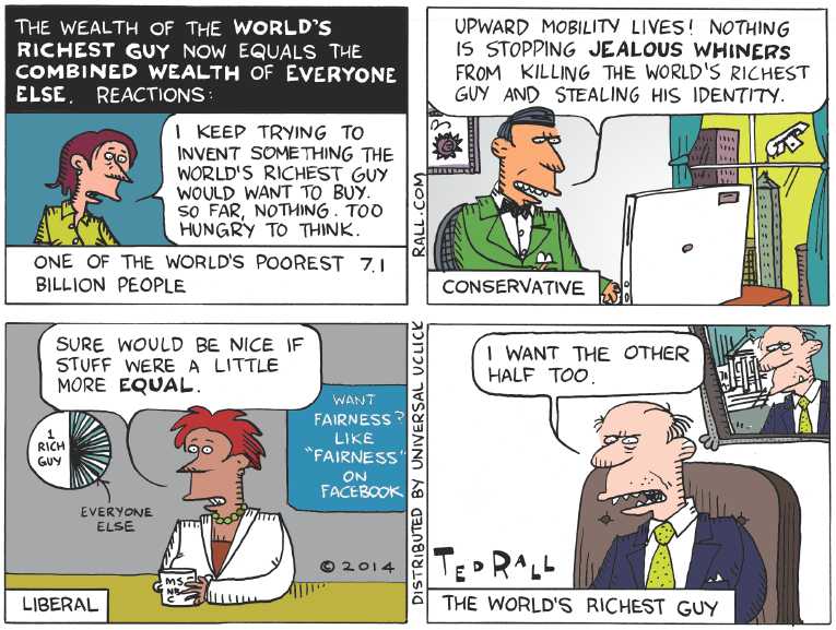 Political/Editorial Cartoon by Ted Rall on Wages Flat, Unemployment High