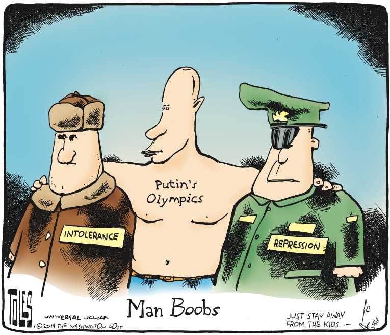 Political/Editorial Cartoon by Tom Toles, Washington Post on Winter Olympics Imminent