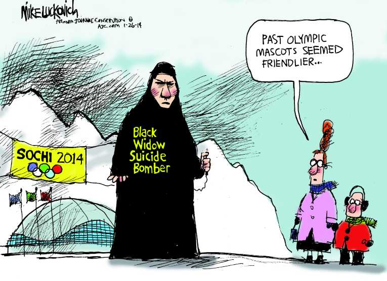 Political/Editorial Cartoon by Mike Luckovich, Atlanta Journal-Constitution on Winter Olympics Imminent