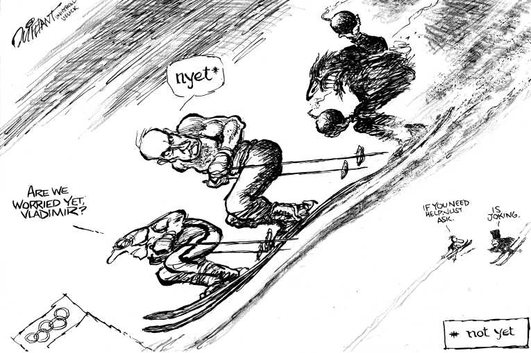 Political/Editorial Cartoon by Pat Oliphant, Universal Press Syndicate on Winter Olympics Imminent