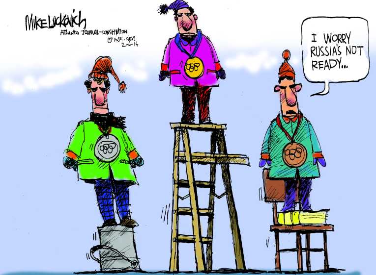 Political/Editorial Cartoon by Mike Luckovich, Atlanta Journal-Constitution on Winter Olympics to Commence