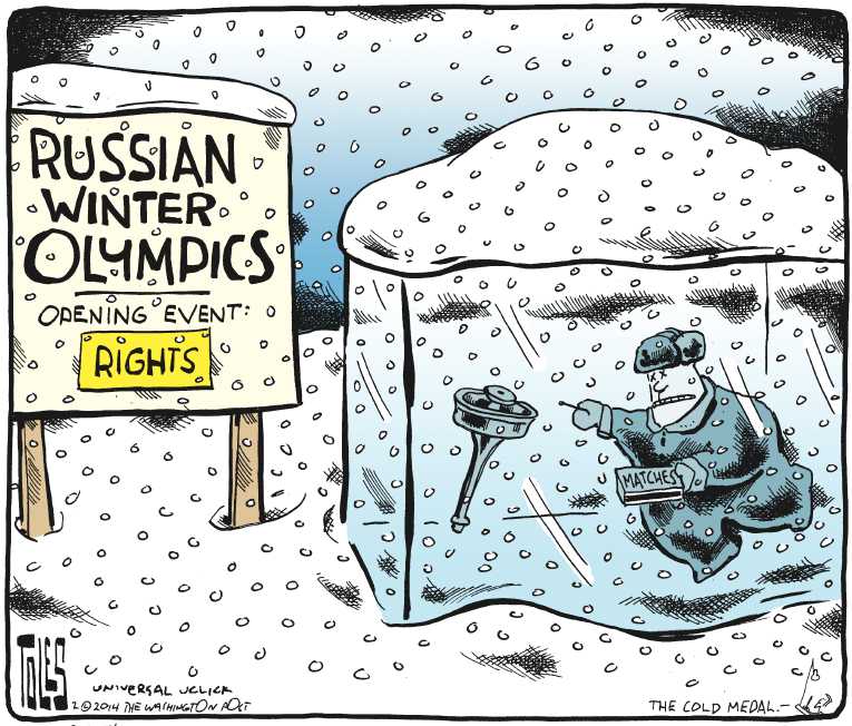 Political/Editorial Cartoon by Tom Toles, Washington Post on Winter Olympics to Commence