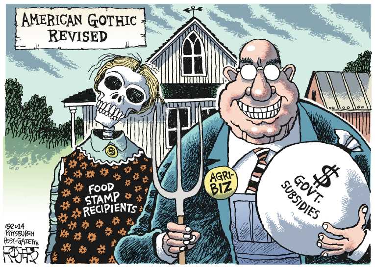 Political/Editorial Cartoon by Rob Rogers, The Pittsburgh Post-Gazette on Food Stamps Slashed