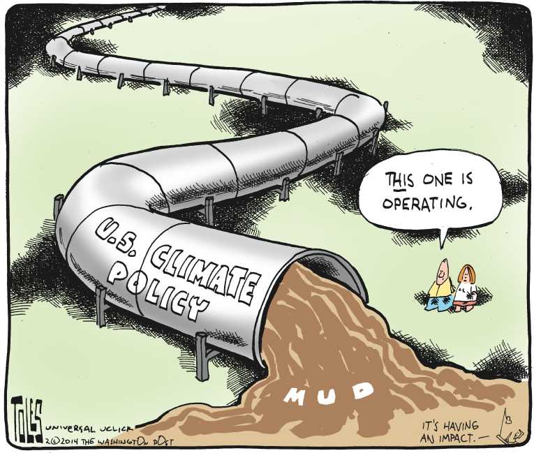 Political/Editorial Cartoon by Tom Toles, Washington Post on Pipeline Decision Imminent