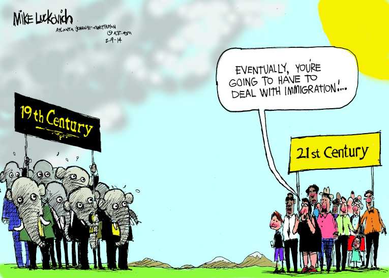 Political/Editorial Cartoon by Mike Luckovich, Atlanta Journal-Constitution on “Obama Not Trustworthy”