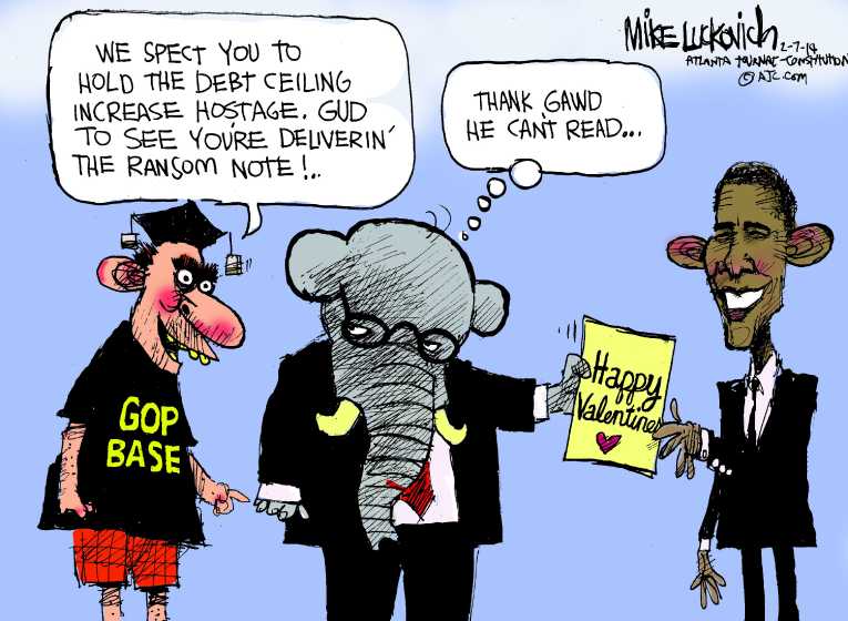 Political/Editorial Cartoon by Mike Luckovich, Atlanta Journal-Constitution on “Obama Not Trustworthy”