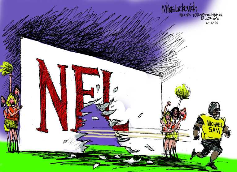 Political/Editorial Cartoon by Mike Luckovich, Atlanta Journal-Constitution on Football Star Comes Out