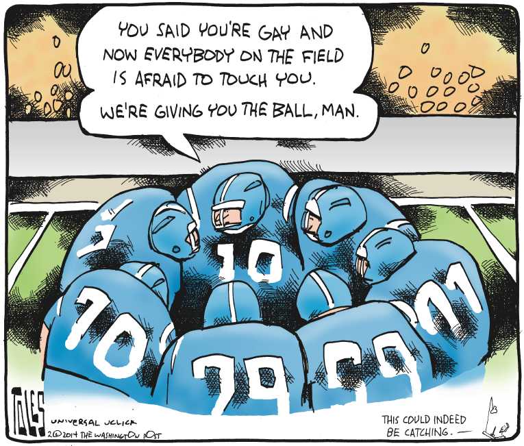 Political/Editorial Cartoon by Tom Toles, Washington Post on Football Star Comes Out