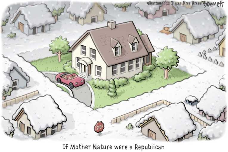 Political/Editorial Cartoon by Clay Bennett, Chattanooga Times Free Press on Crazy Weather Escalates