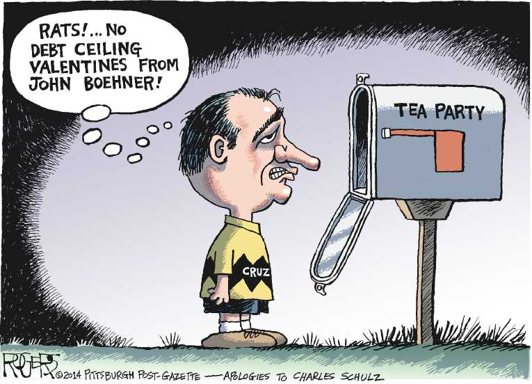 Political/Editorial Cartoon by Rob Rogers, The Pittsburgh Post-Gazette on Debt Ceiling Raised