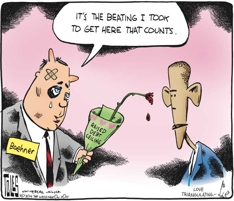 Political/Editorial Cartoon by Tom Toles, Washington Post on Debt Ceiling Raised