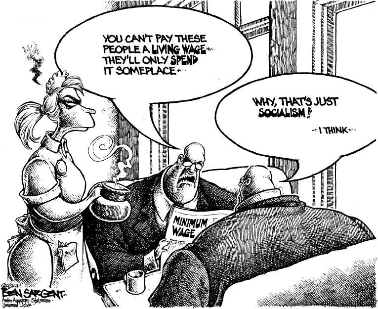 Political/Editorial Cartoon by Ben Sargent, Austin American-Statesman on Minimum Wage Debate Continues