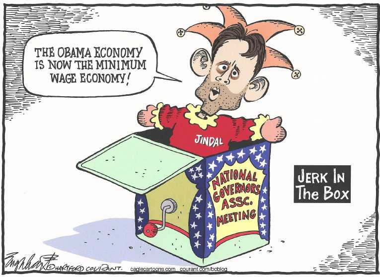 Political/Editorial Cartoon by Bob Engelhart, Hartford Courant on Minimum Wage Debate Continues