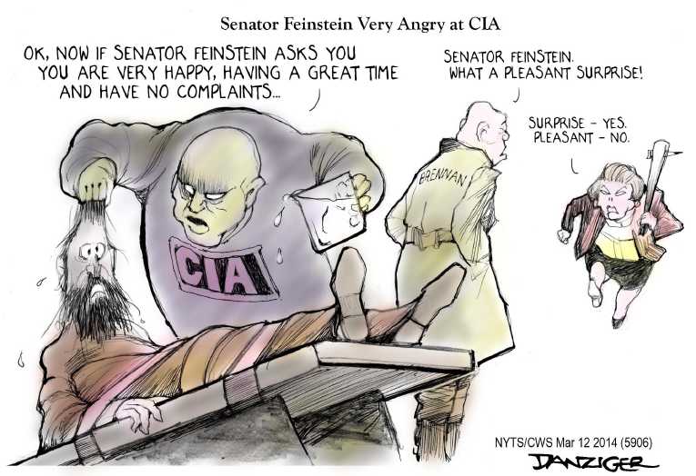 Political/Editorial Cartoon by Jeff Danziger, CWS/CartoonArts Intl. on Feinstein Pissed at the CIA