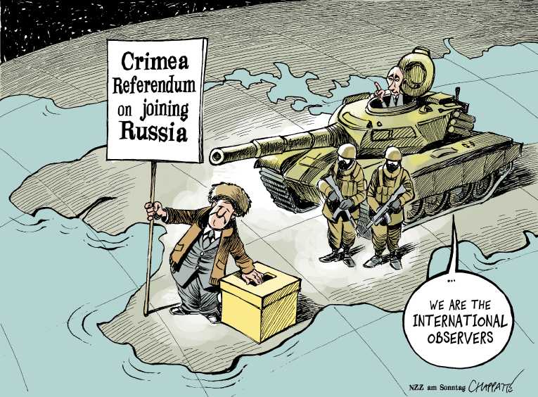 Political/Editorial Cartoon by Patrick Chappatte, International Herald Tribune on Russia Reclaims Crimea