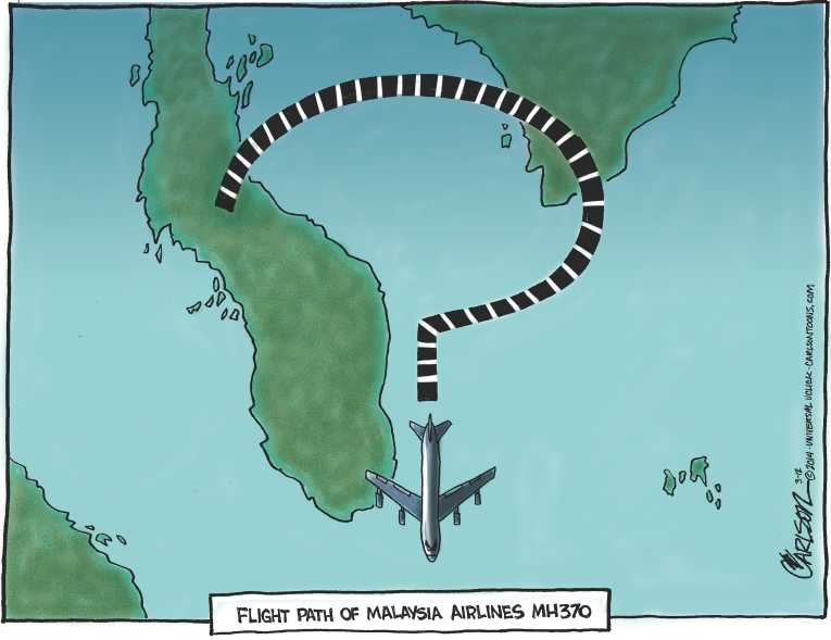 Political/Editorial Cartoon by Stuart Carlson on Malayasian Flight 370 Vanishes