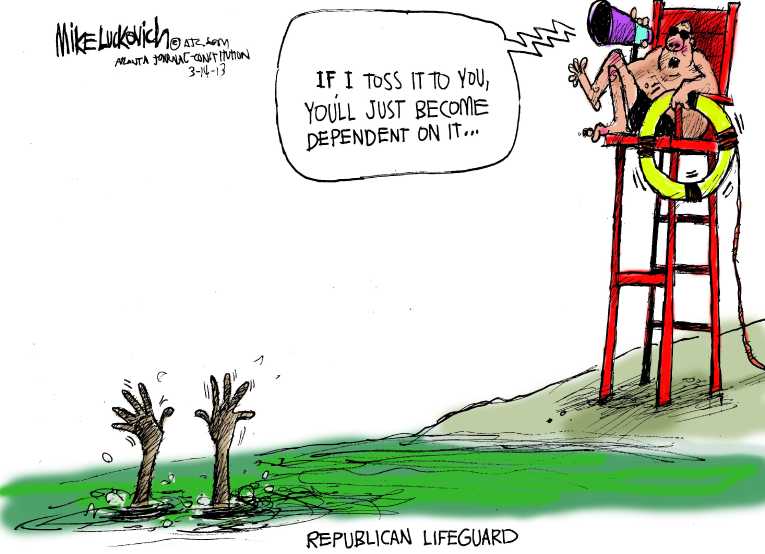 Political/Editorial Cartoon by Mike Luckovich, Atlanta Journal-Constitution on President Backs Workers